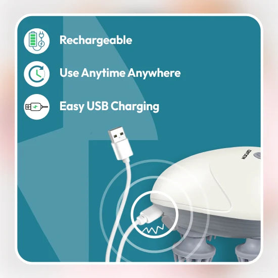 3-Speed Rechargeable Scalp Massager – Portable Electric Head Massager with Soft Silicone Nodes