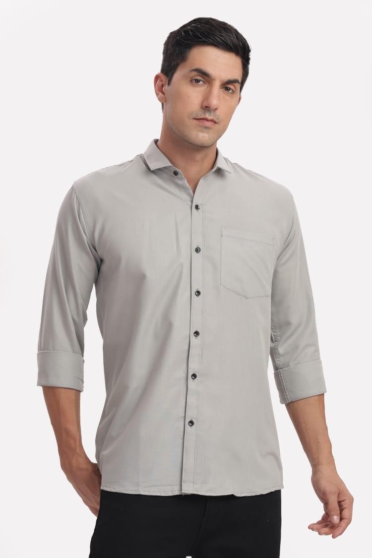 Men's Solid Satin Stylish Casual Shirt Grey
