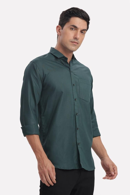Men's Solid Satin Stylish Casual Shirt Dark Green
