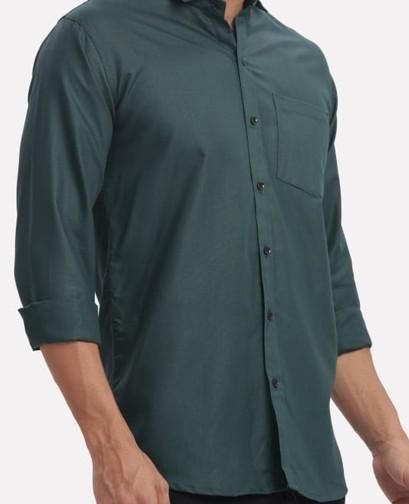 Men's Solid Satin Stylish Casual Shirt Dark Green